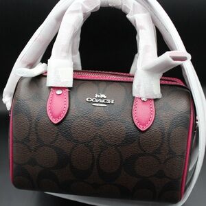 Coach Mini Rowan in Dark Brown and Pink